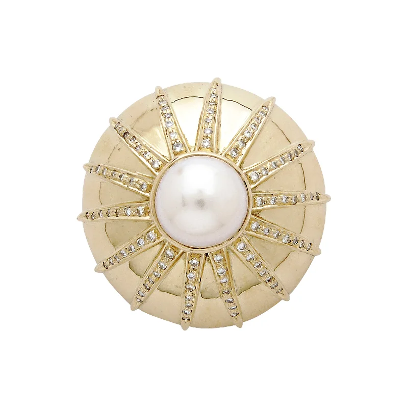 Wood inlay brooches-Brooch - Pearl And Diamond