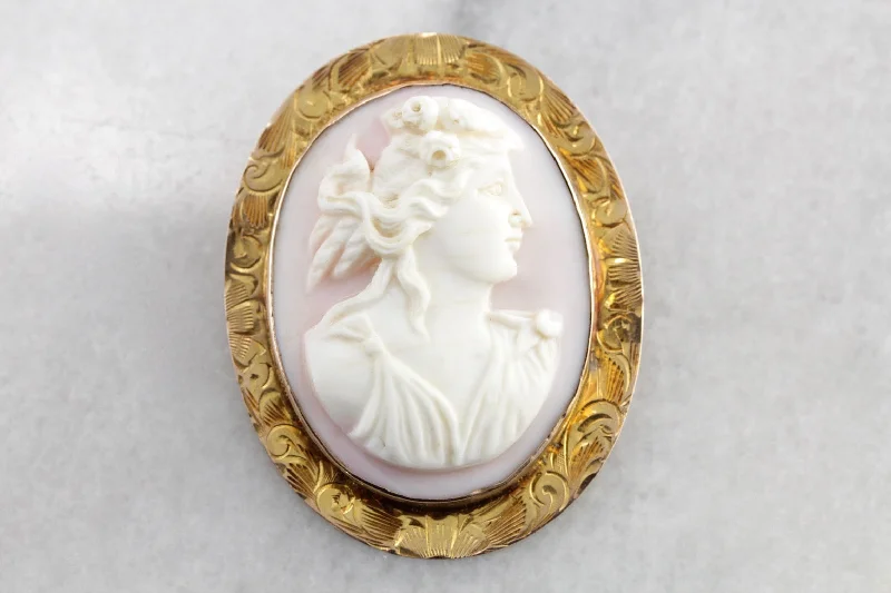 Flush clasp brooches-Antique Pink Conch Shell Cameo Brooch or Pendant, Caribbean Conch Shell from the Art Nouveau Era