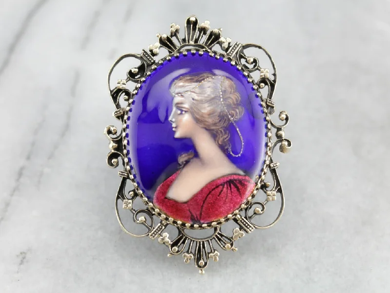 Planetary brooches-Exquisite Enamel Porcelain Cameo Brooch or Pendant