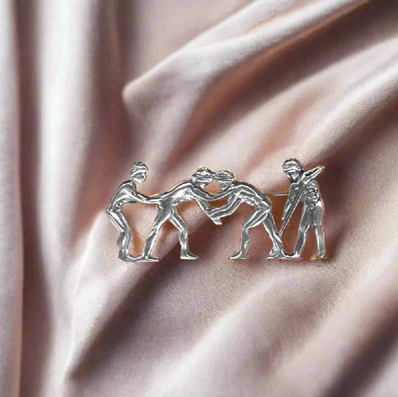 Ribbon tassel brooches-Greek Olympic Wrestles Brooch in Sterling Silver (K-74)