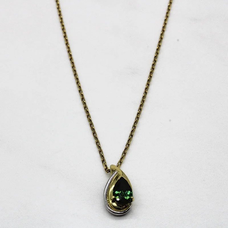 Bright beaded necklaces-Pear Cut Green Tourmaline Necklace | 1.08ct | 18" |