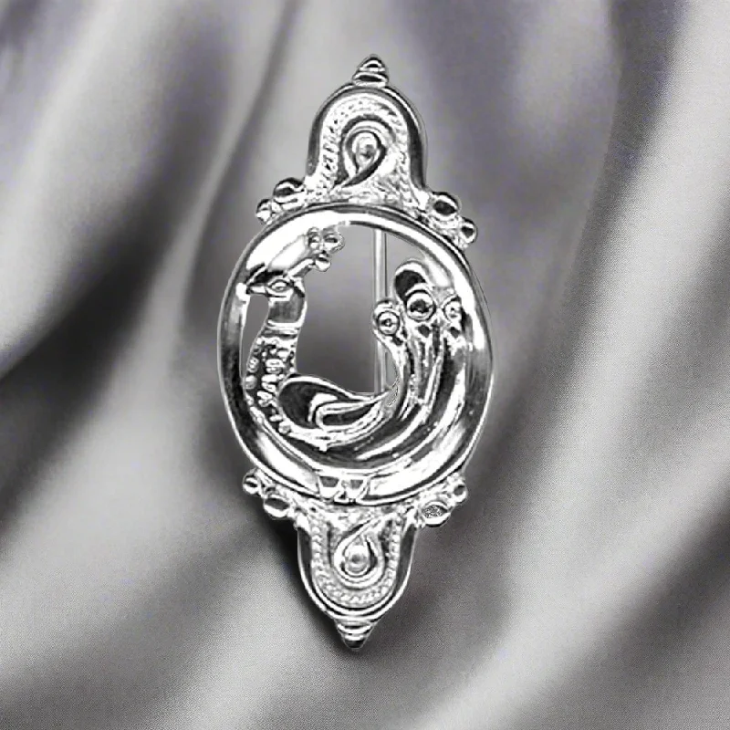 Floating gem brooches-Greek Traditional Pigeon Brooch in Sterling silver (K-07)