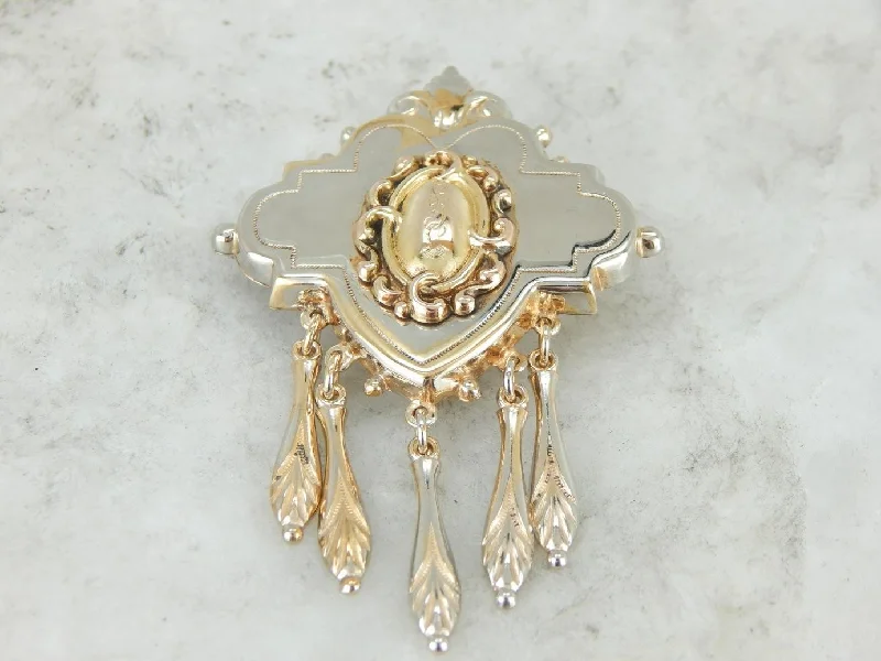 Dove charm brooches-Victorian Gold Fill Brooch with Monogramed Center