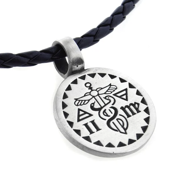 Satin weave necklaces-Caduceus Intelligence Mercury Talisman Amulet Pendant 20" Faux Leather Necklace