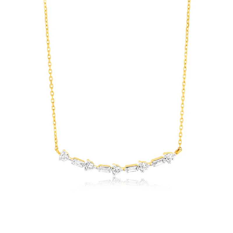 Shimmering druzy necklaces-Luminesce Lab Grown 1/5 Carat Diamond Necklace with Round & Baguette Diamonds in 9ct Yellow Gold9 Diamonds