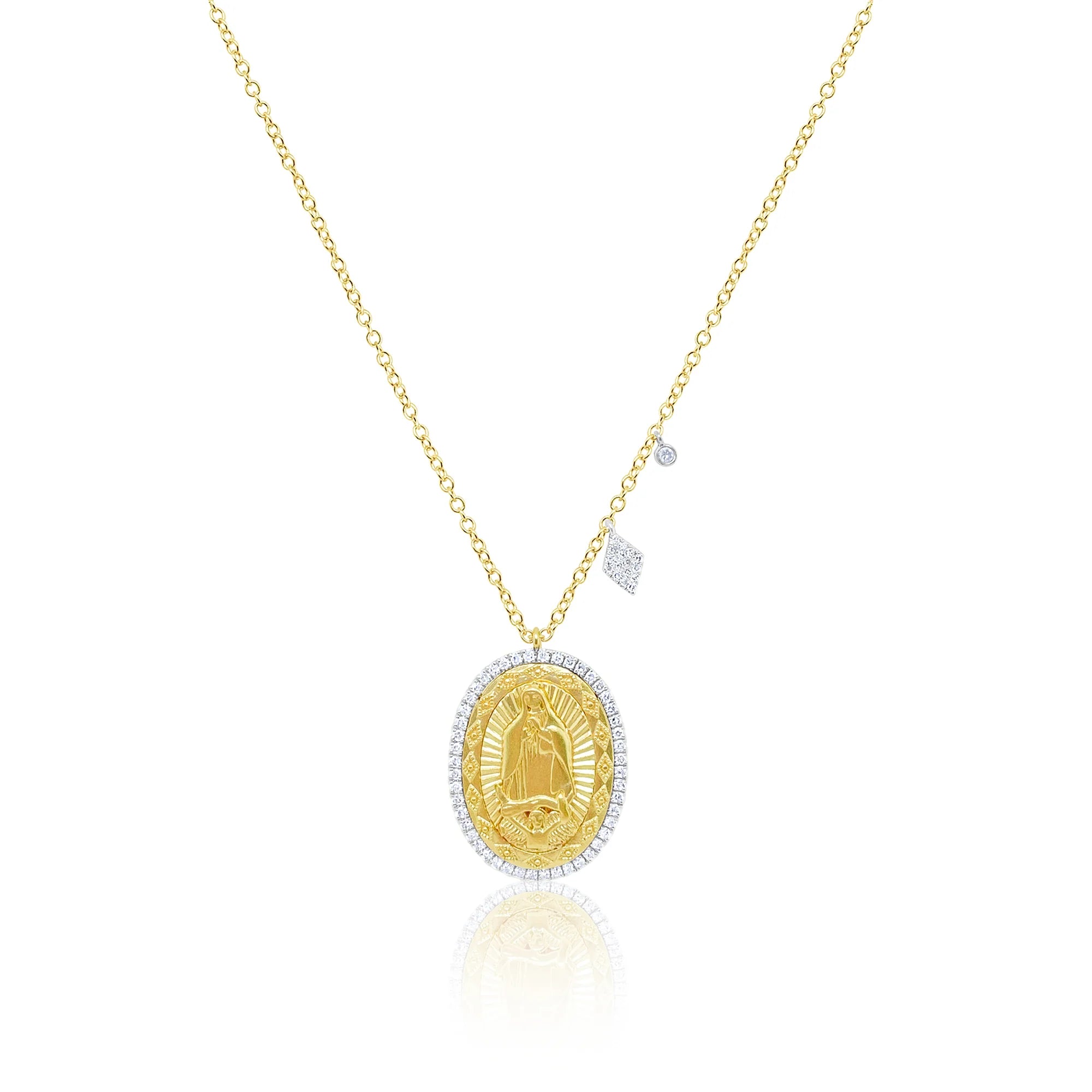 Gem-wrapped necklaces-Meira T  Virgin  Guadalupe  Yellow Gold and Diamond Necklace