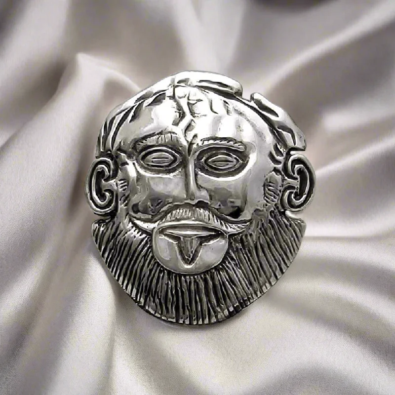 Dove charm brooches-Mycenean Mask of Agamemnon Brooch in Sterling Silver (K-86)