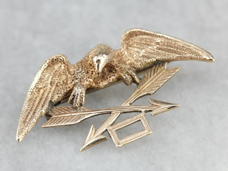 Satin weave brooches-Antique US Military Patriotic Eagle Pin or Fraternal Brooch