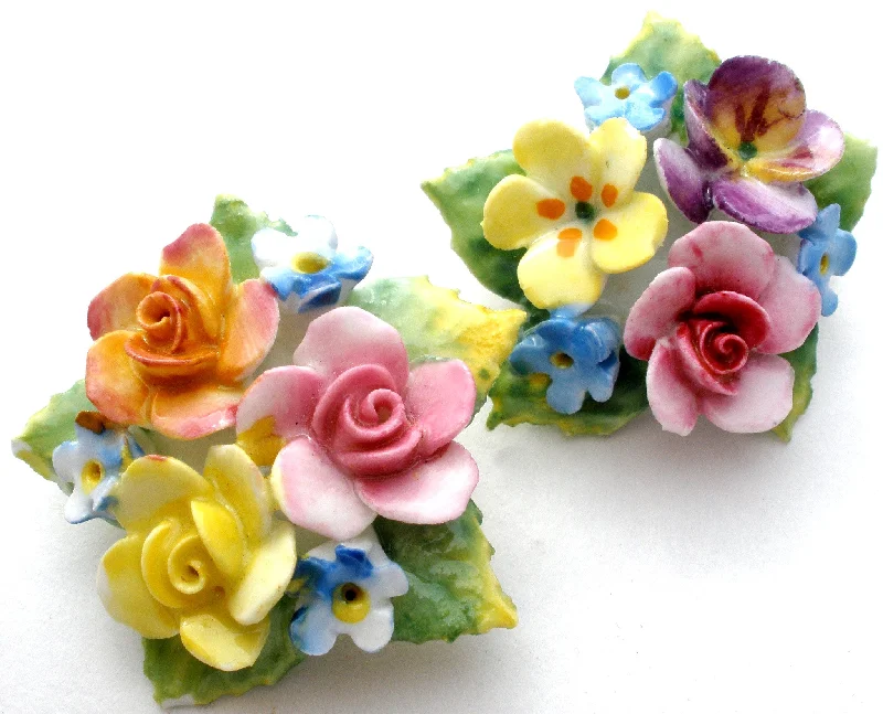 Soft shape brooches-Artone Bone China Painted Flower Brooches Vintage