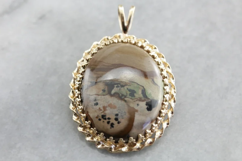 Chained design brooches-Stunning American Biggs Jasper Brooch or Pendant