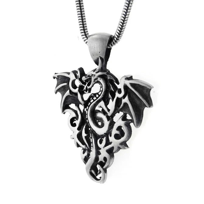 Quad-strand necklaces-Fire Breathing Medieval Dragon Pendant Necklace with 20" Snake Chain