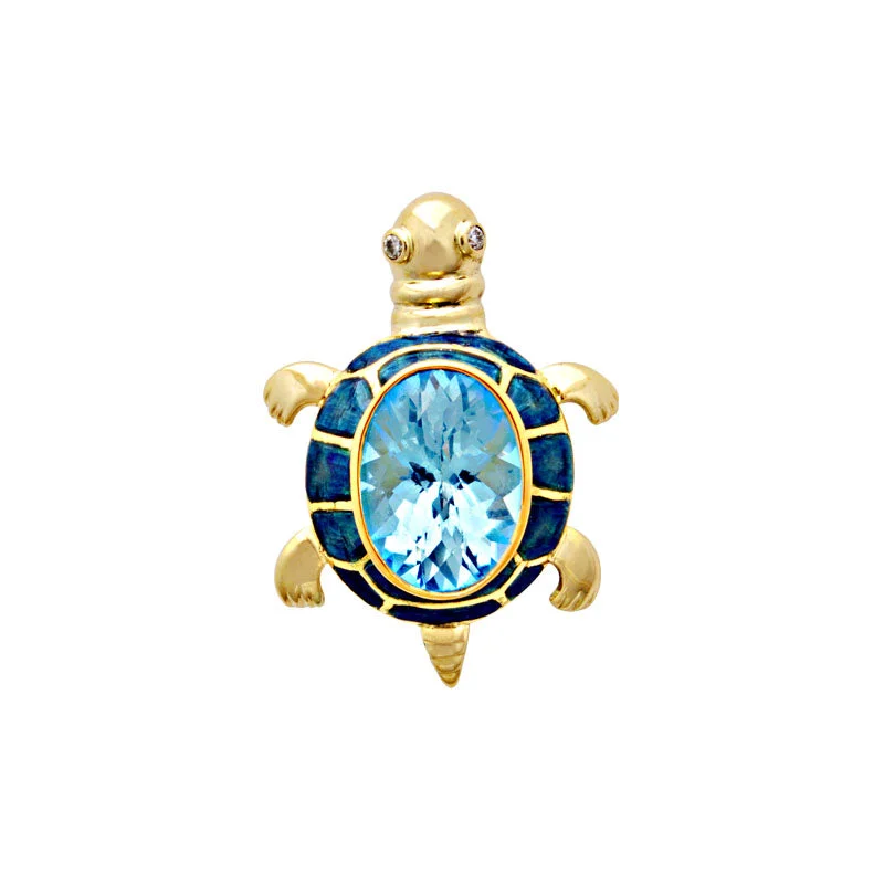 Brushed gold brooches-Brooch- Blue Topaz And Diamond (Enamel)