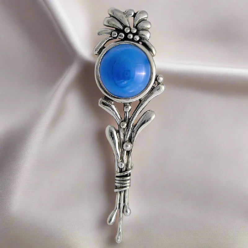 Owl feather brooches-Flower Brooch in sterling silver with a Lapis Lazuli (K-05)