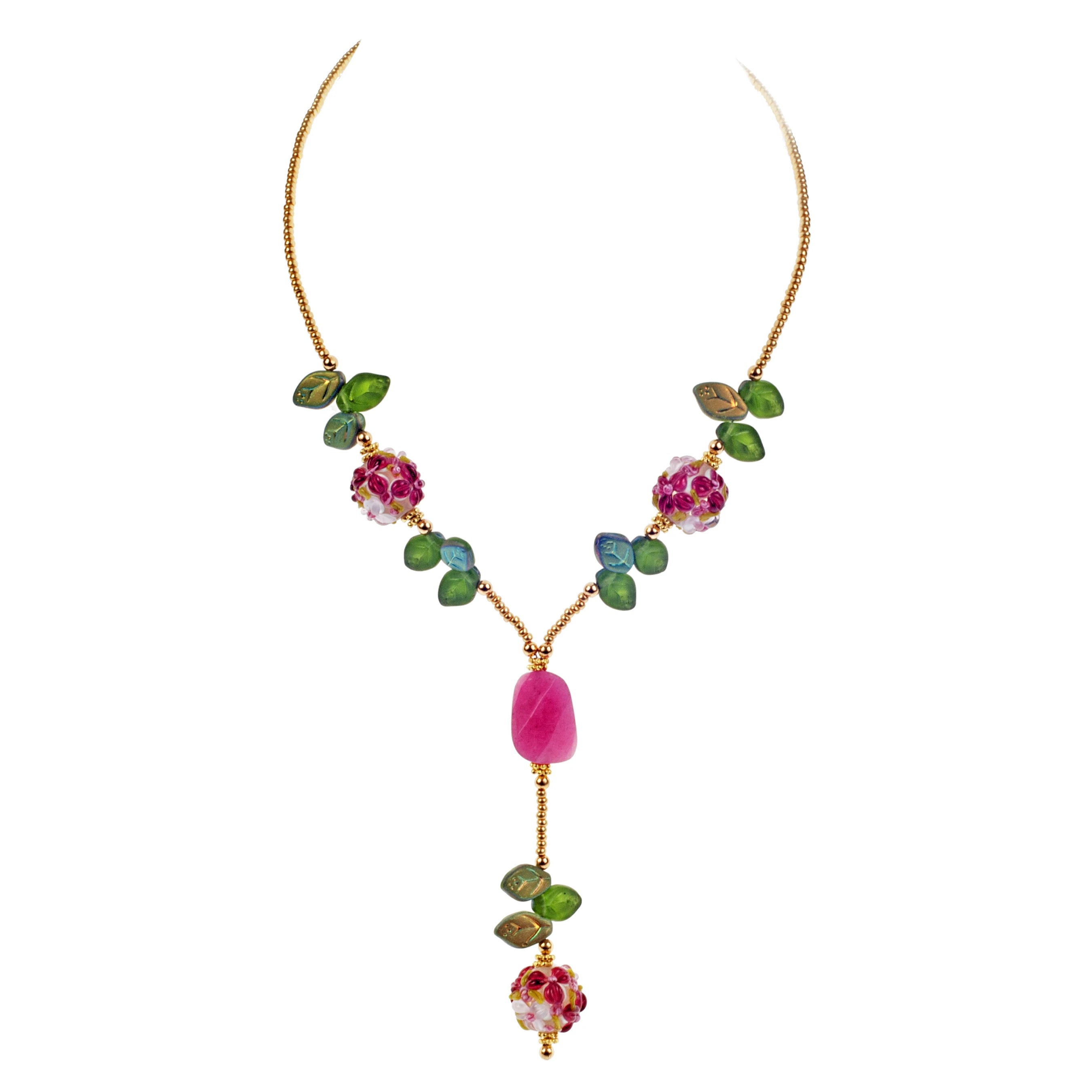 Vibrant enamel necklaces-Bohemian Glass & Ruby Jade Drop Necklace