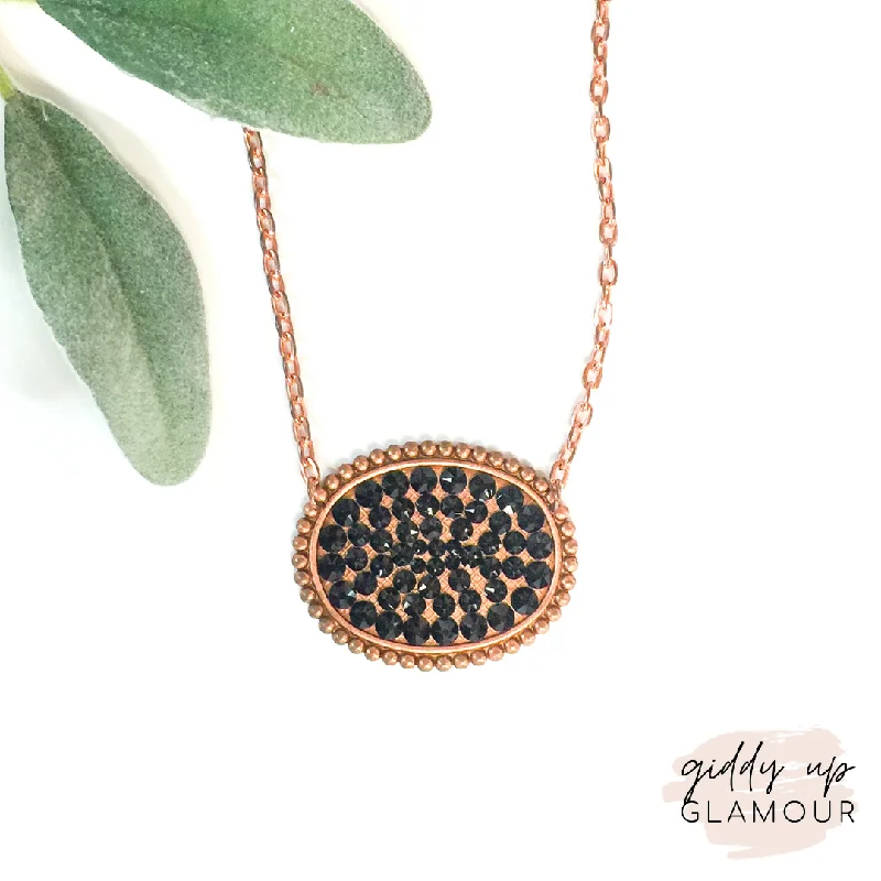 Short drop necklaces-Pink Panache Rose Gold Oval Necklace with Solid Black Crystals