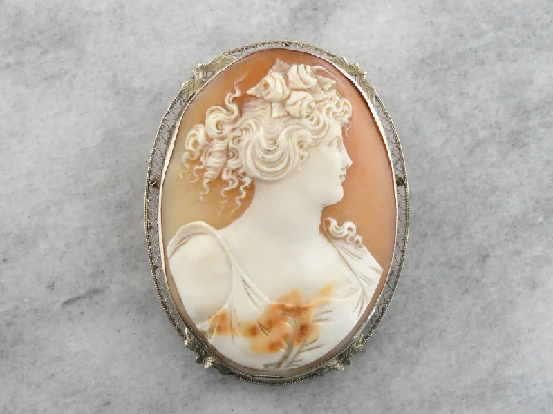 Driftwood brooches-Art Deco Cameo White Gold Brooch Pendant