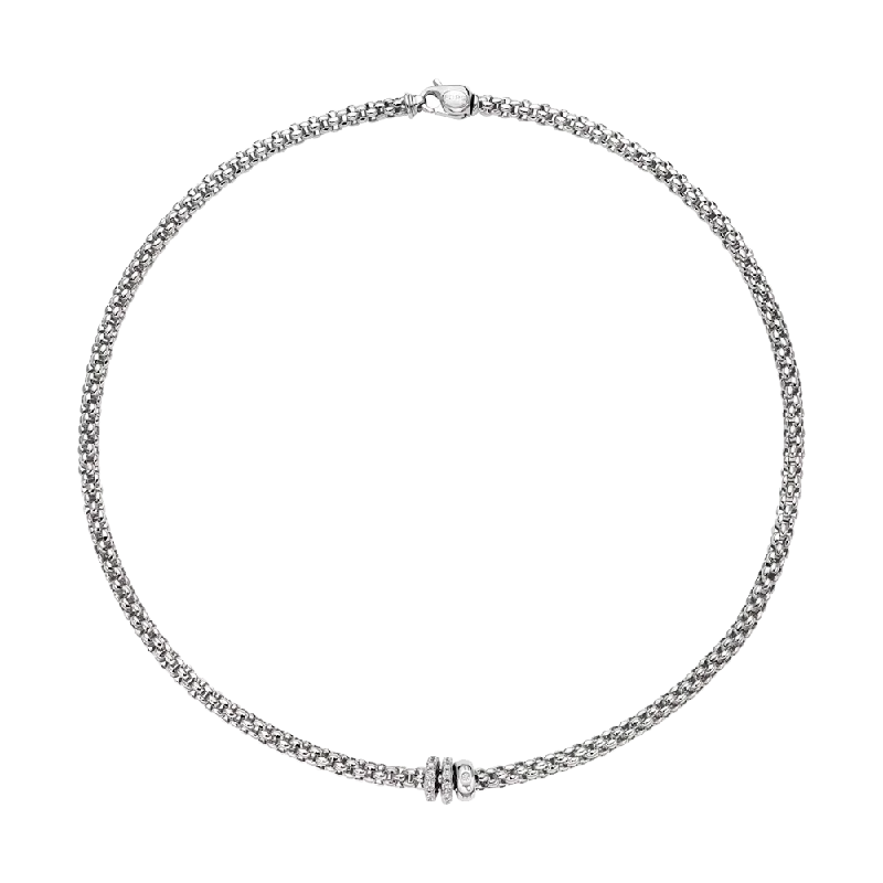 Coiled wire necklaces-FOPE Solo Flex'it Necklace with Ornamental Clasp and Diamond Pavé