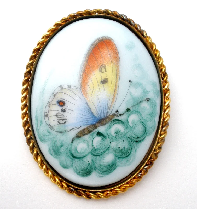 Grand statement brooches-Butterfly Pendant Brooch 12K GF Sheila Vintage