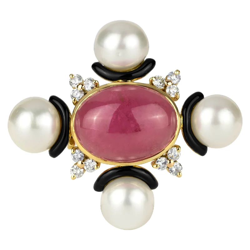 Reef inlay brooches-Brooch- Rubellite, Pearl And Diamond (enamel) (1890A)