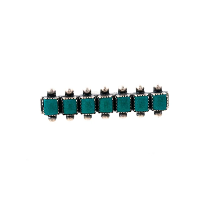 Token coin brooches-Square Cut Turquoise Bar Brooch