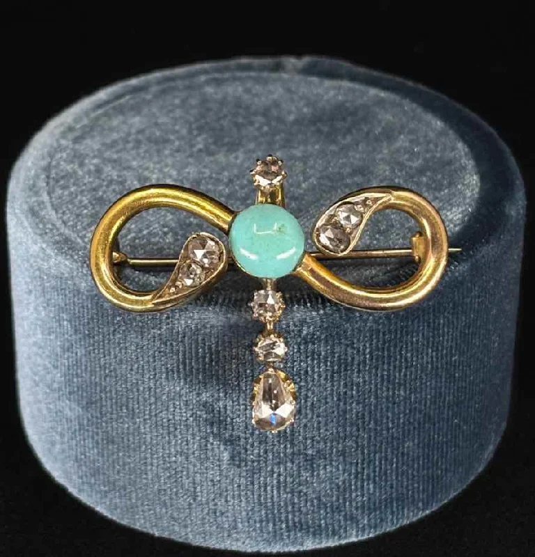 Floating gem brooches-Victorian Art Nouveau Turquoise and Diamond Snake Eternity Brooch