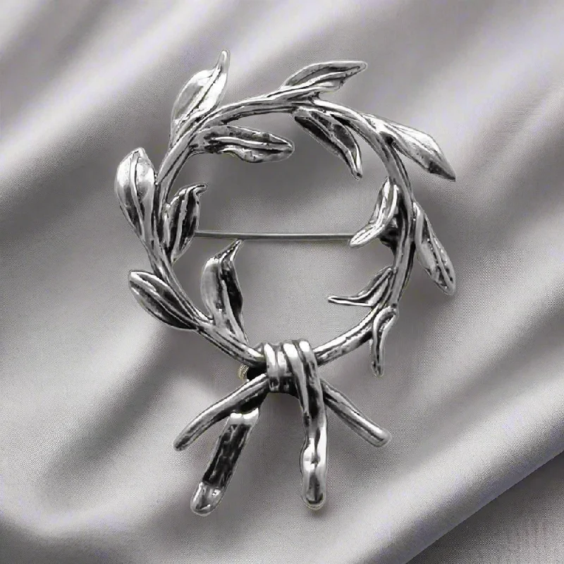 Smoky quartz brooches-Kotinos Olive leaf Wreath brooch in Sterling Silver (K-40)