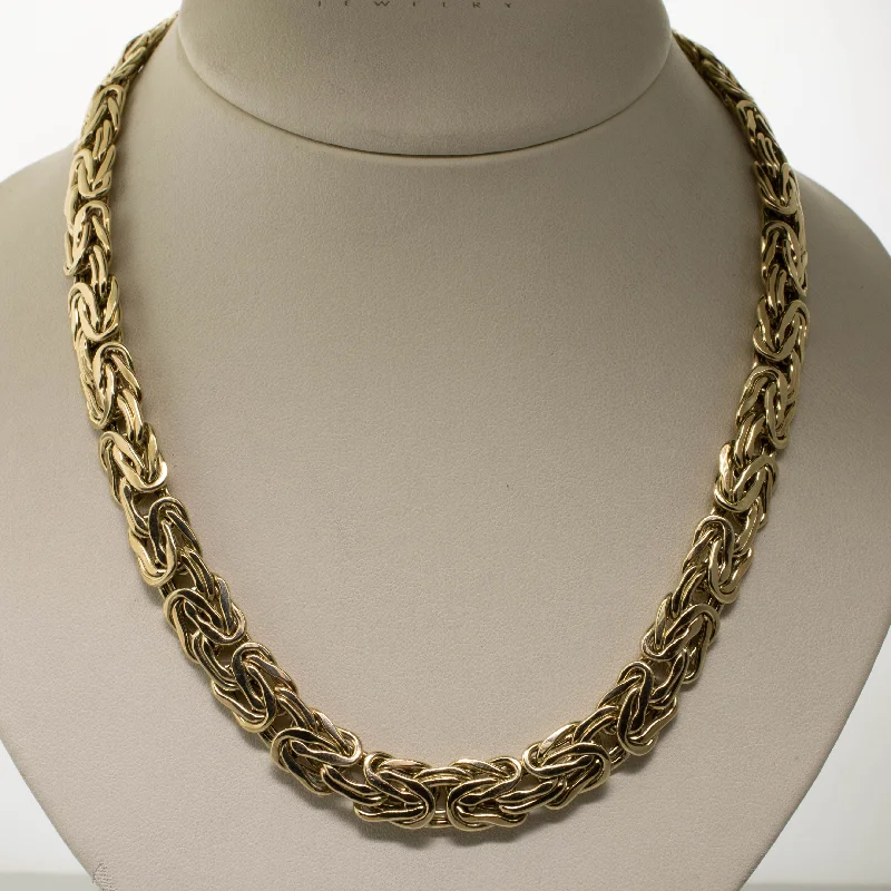 Subtle gem necklaces-10K Yellow Gold 17" Flat Byzantine Necklace w/ Diamonds 11mm 18.6 DWT