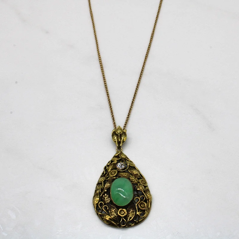 Amber stone necklaces-1930s Jadeite & Diamond Floral Necklace | 5.50ct, 0.27ct | 14" |