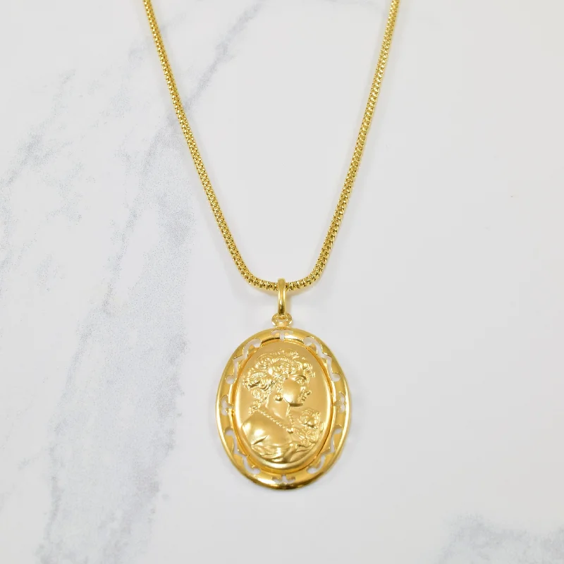 Ridged disc necklaces-Yellow Gold Cameo Necklace | 20" |