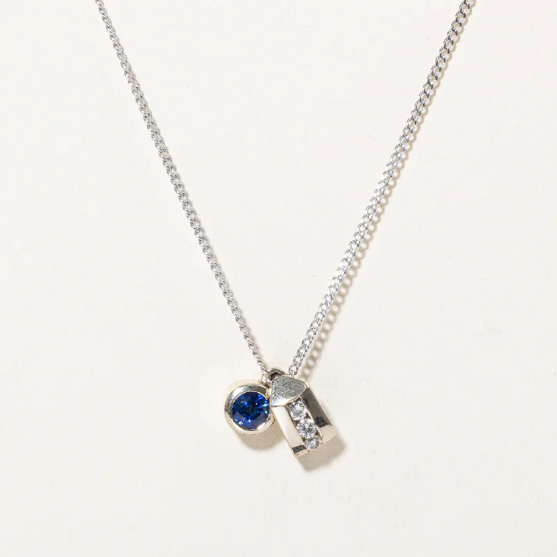 Refined pearl necklaces-Bezel Set Sapphire & Diamond Pendant Necklace | 0.43ct, 0.12ctw | 18" |