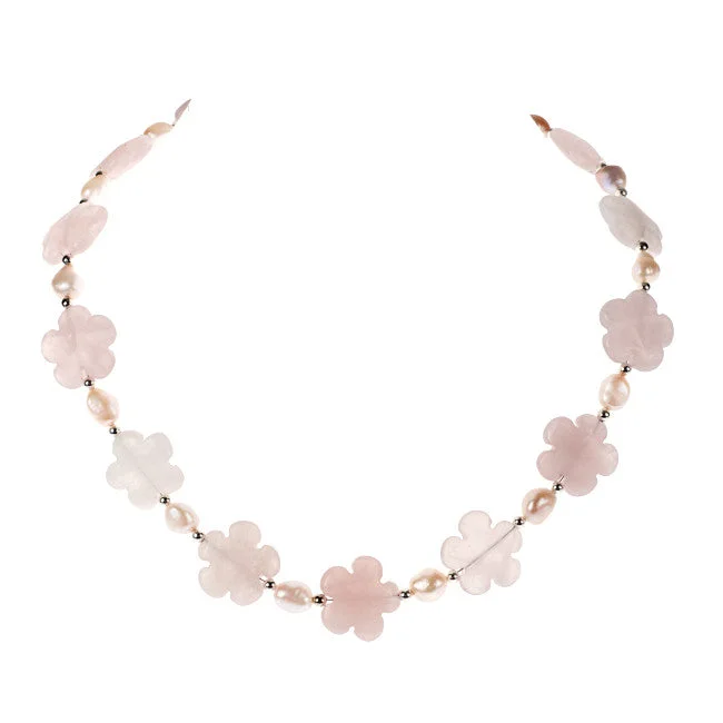 Warding eye necklaces-Rose Quartz Sakura Cherry Blossom Necklace