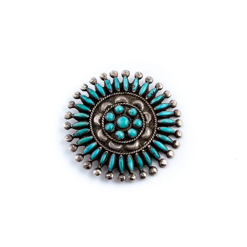 Lustrous pearl brooches-Zuni  Needlepoint Wheel Brooch