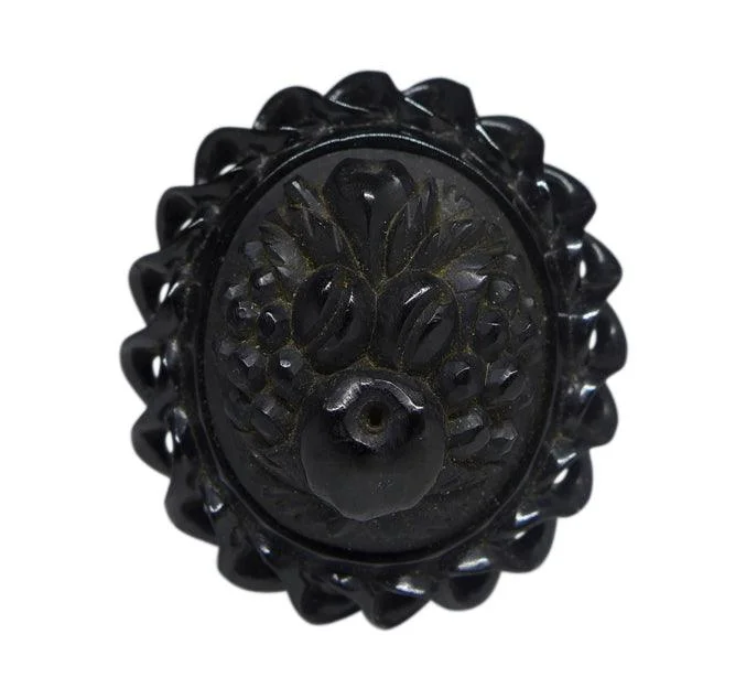 Spiral stone brooches-Victorian Whitby Jet Floral Brooch