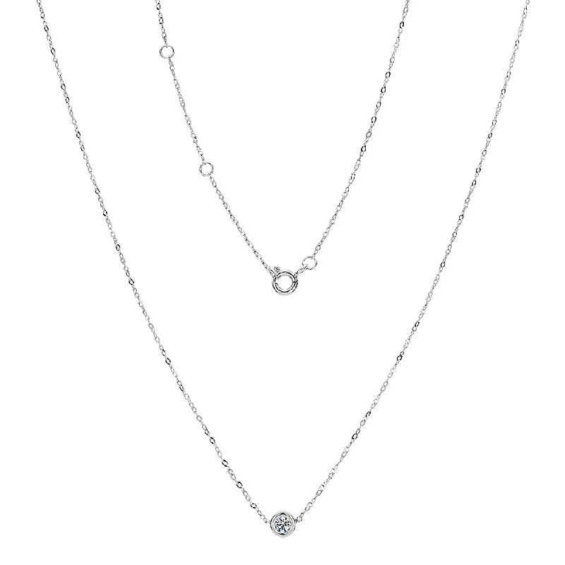 Morganite necklaces-Premium Lab-Grown Diamond, 0.10 carat round brilliant solitaire necklace in 10 carat white gold