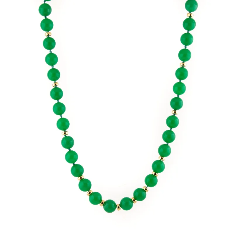 Heavy link necklaces-Chrysoprase x Gold Beaded Necklace