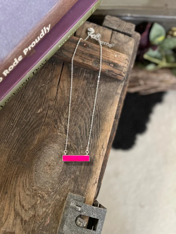 Morganite necklaces-Dainty Silver Necklace With Pink Colored Bar