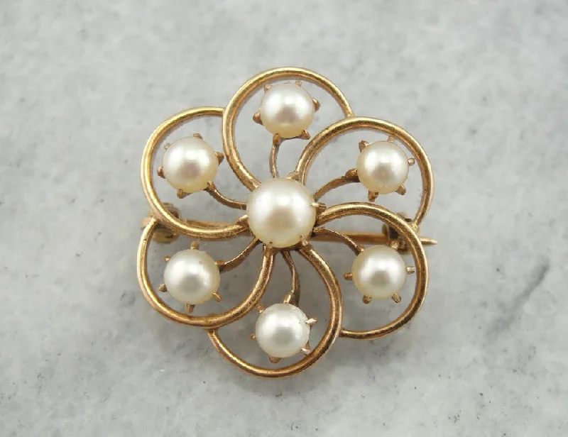 Suede detail brooches-Vintage Pearl Brooch with Floral Design