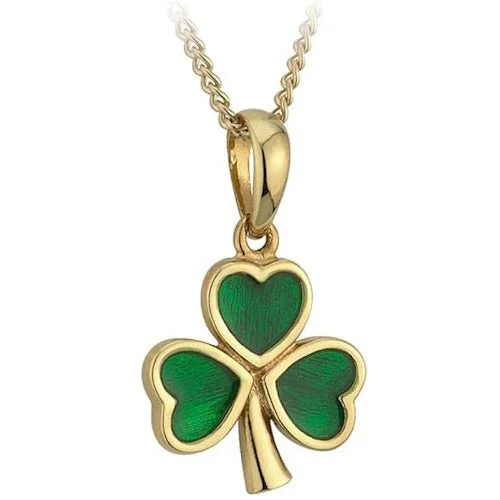 Woven thread necklaces-Gold Plated Enamel Shamrock Pendant Necklace for Women - 18 Inch Chain