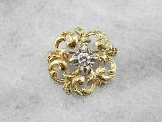 Knit weave brooches-14K Gold Love Knot, Victorian Diamond Brooch