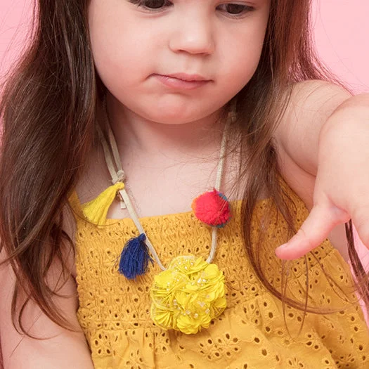 Swinging gem necklaces-Noho Yellow Flower Kids Pom Pom Necklace