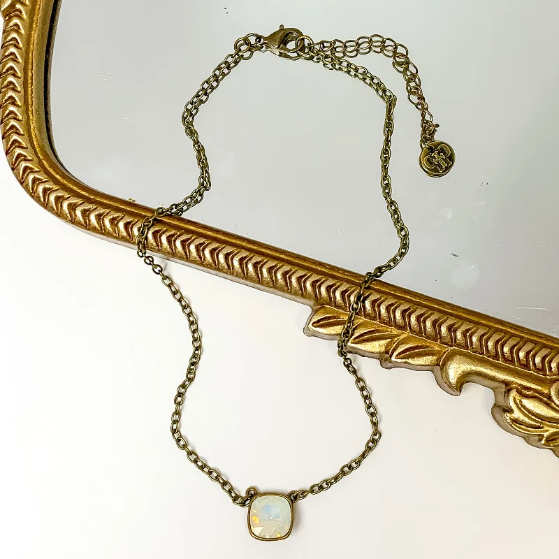 Warding eye necklaces-Pink Panache | Bronze Tone Chain Necklace with White Opal Cushion Cut Crystal