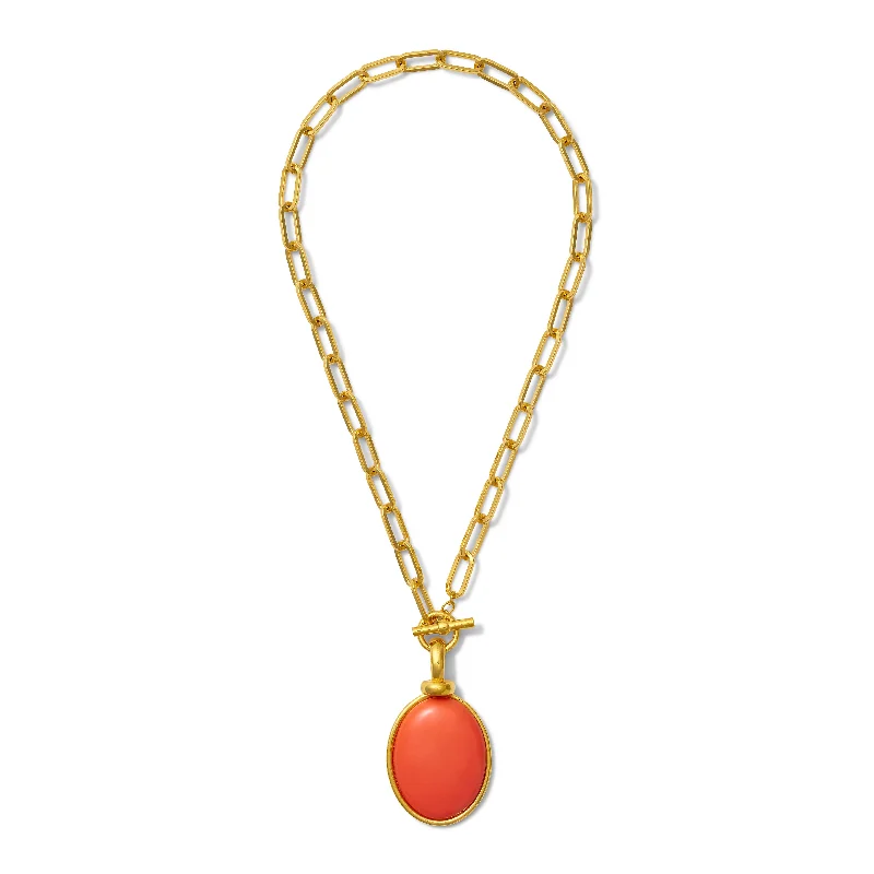 Akoya pearl necklaces-Necklace - Gloria V. Pendant in Salmon Coral