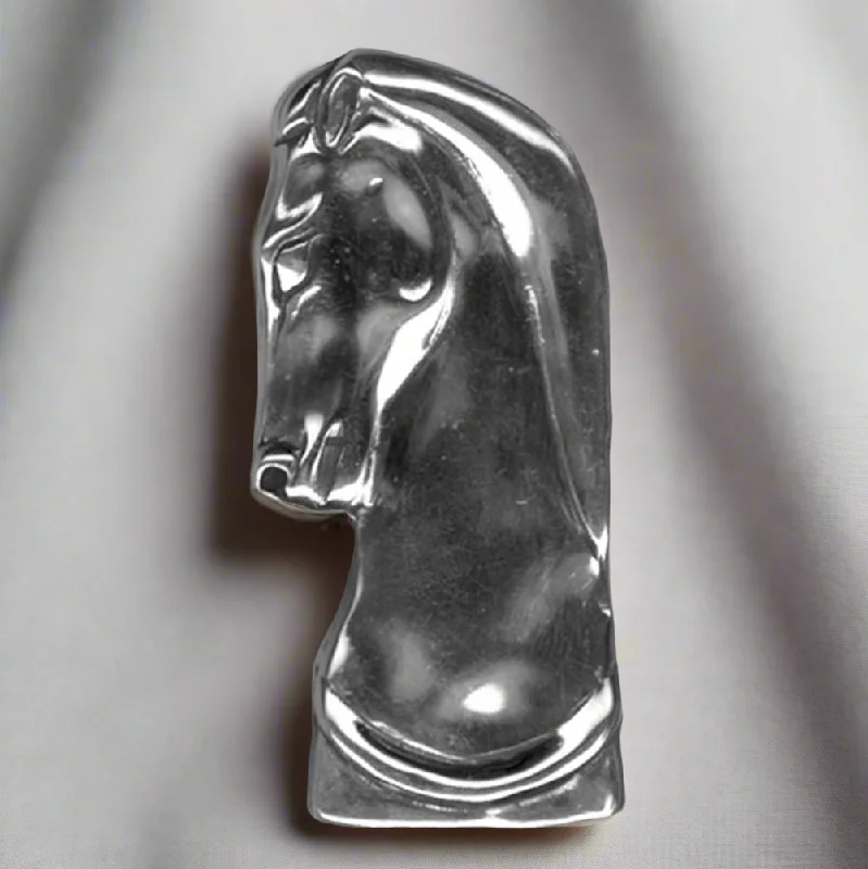 Keepsake locket brooches-Greek Parthenon Horse Head Brooch in Sterling Silver (K-87)