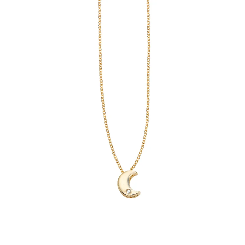 Indian style necklaces-14K Gold .005ct Diamond Moon Necklace