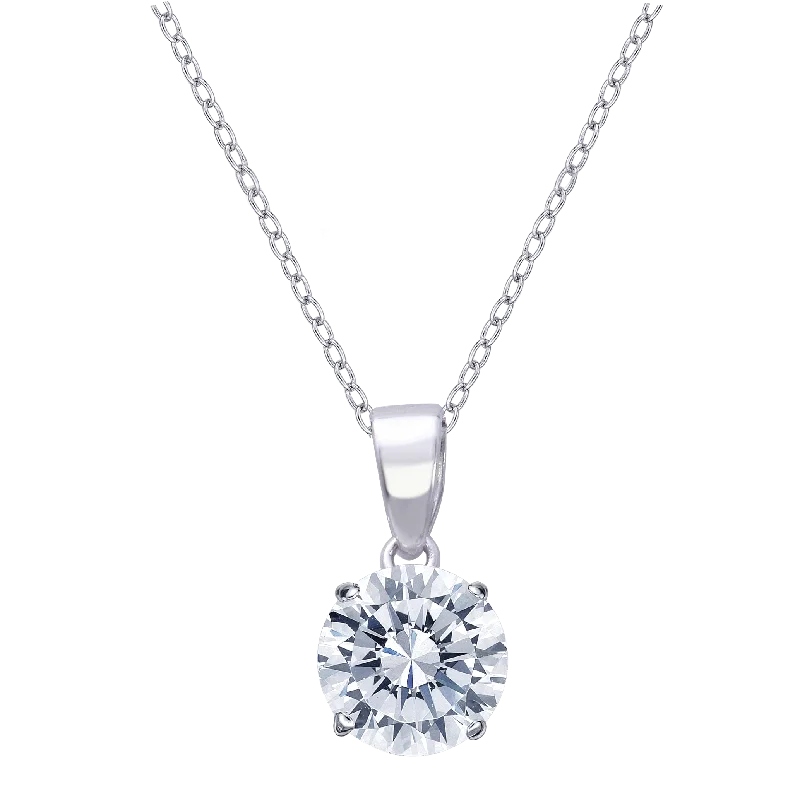 Dove charm necklaces-Round Brilliant solitaire necklace with 2 carats* of diamond simulants in sterling silver