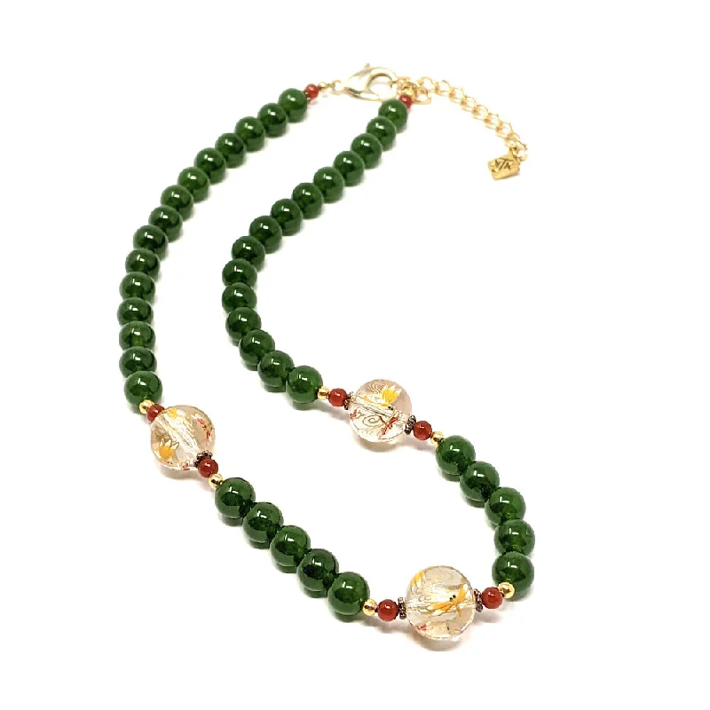 Flat bar necklaces-Jade Tensha Dragonfly Necklace