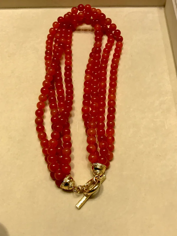 Tie-back necklaces-Necklace - Cornelian Beads With  Diamond Toggle In 18K