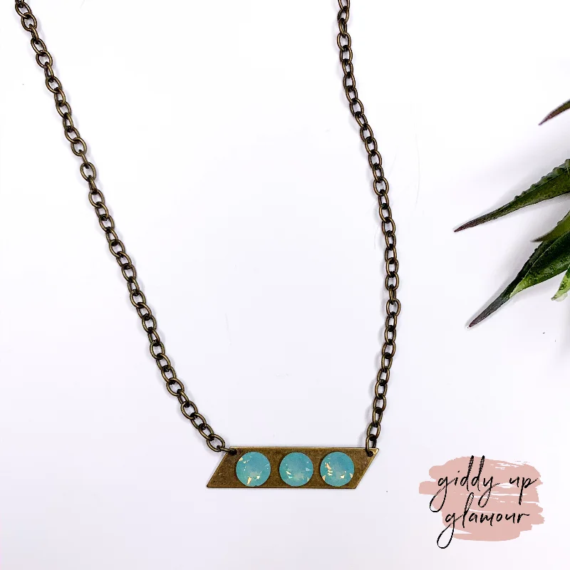 Bow knot necklaces-Pink Panache | Bronze Rectangular Necklace with Crystals in Mint