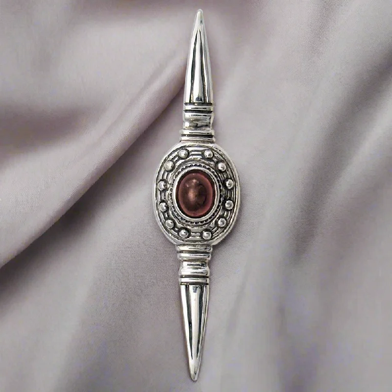 Reef wave brooches-Greek Traditional Brooch in Sterling silver with a carnelian (K-11)