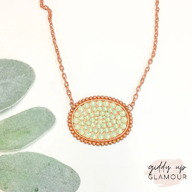 Refined pearl necklaces-Pink Panache Rose Gold Oval Necklace with Solid Mint Crystals